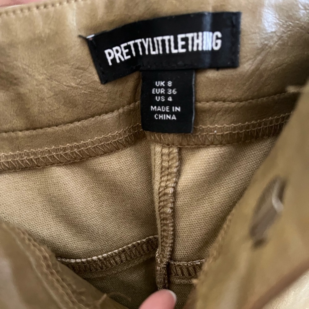 PrettyLittleThing Olive Faux Leather Trousers - Picture 2 of 12